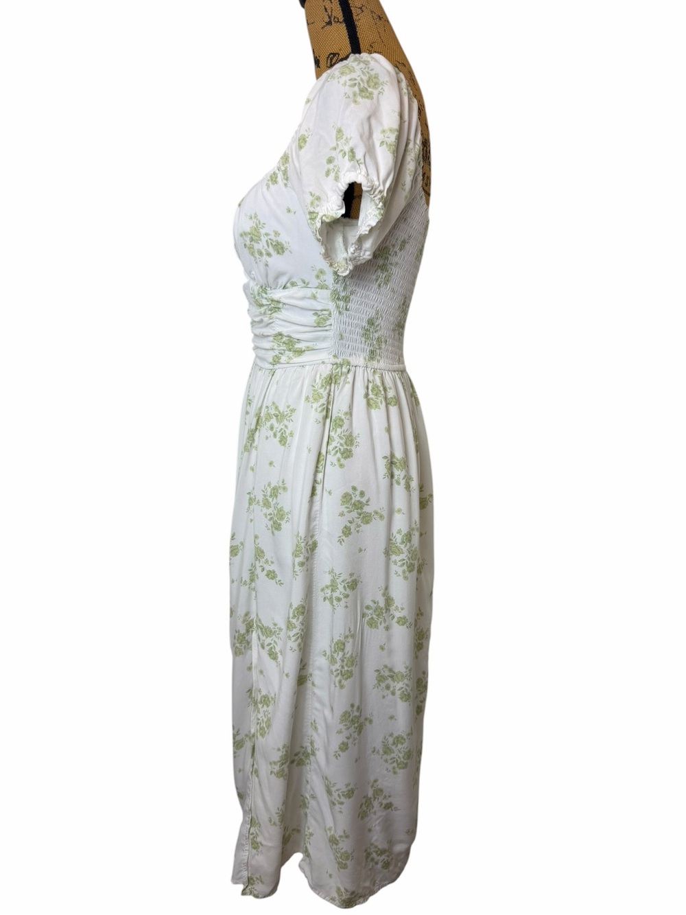 Hollister Floral Midi Dress Cottagecore Puff Sleeve Ruched Side Slit Small - Picture 6 of 6